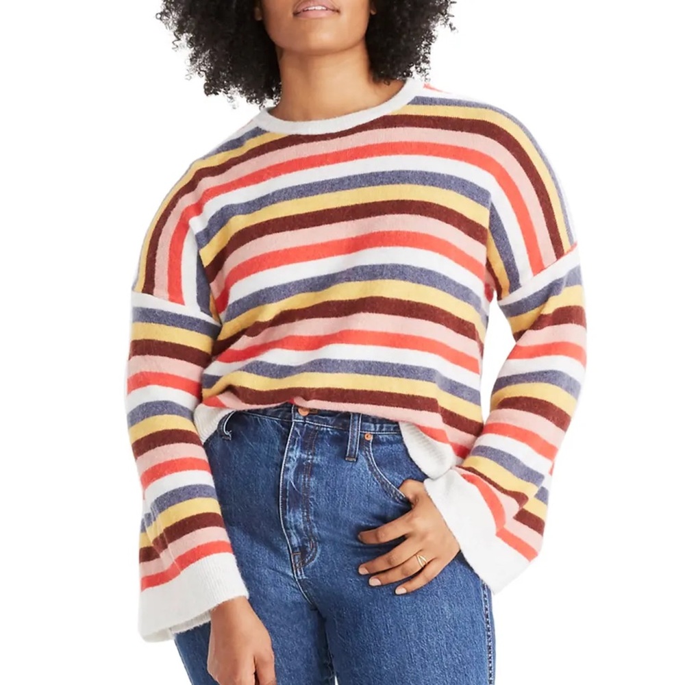 madewell | cardiff striped sweater coziest yarn rainbow bell sleeves s